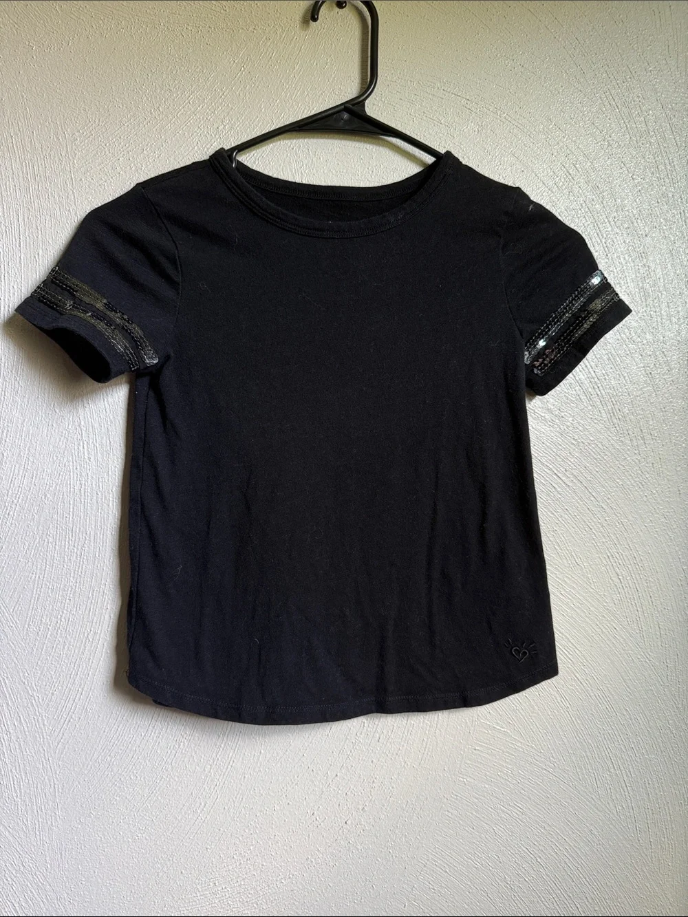 Justice Black Short Sleeve Tee with Sequin Sleeve Bands